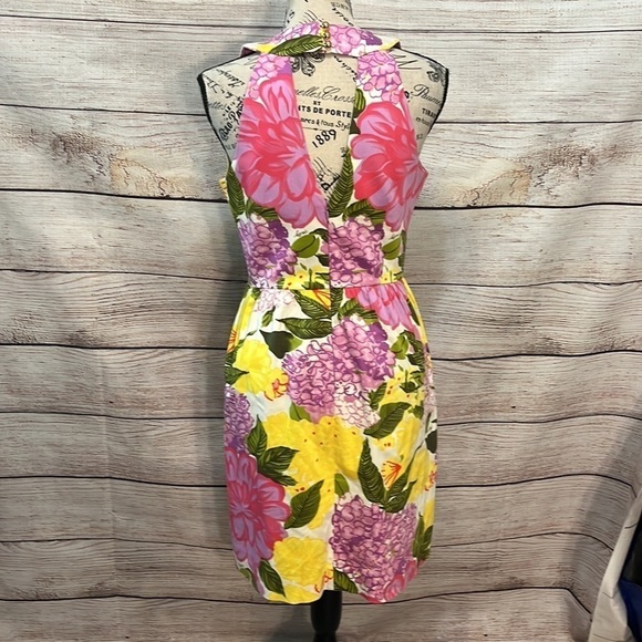 Milly of NY Dress Hydrangea Floral Sleeveless Yellow Size 2 V-neck - Picture 5 of 10